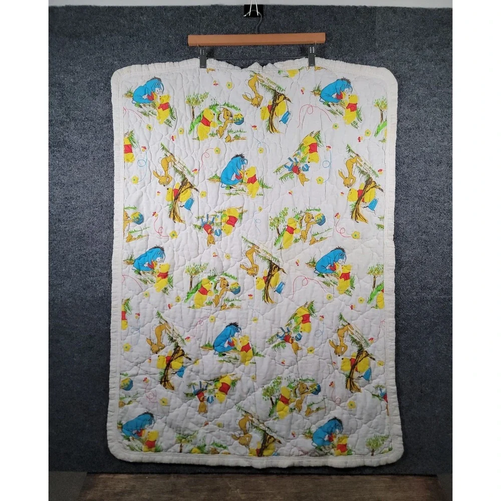 VTG 70s 80s Sears Winnie The Pooh Hundred Acre Woods Quilted Baby Crib Blanket